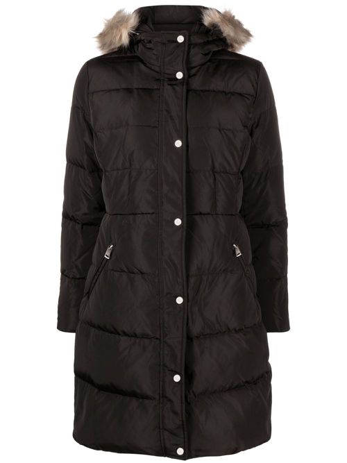 Faux-fur trim quilted coat - Black