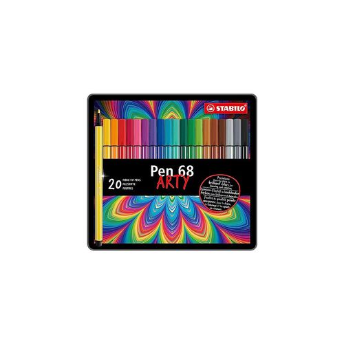 Premium Fibre-Tip Pen - STABILO Pen 68 - ARTY - Tin of 20 - Assorted Colours