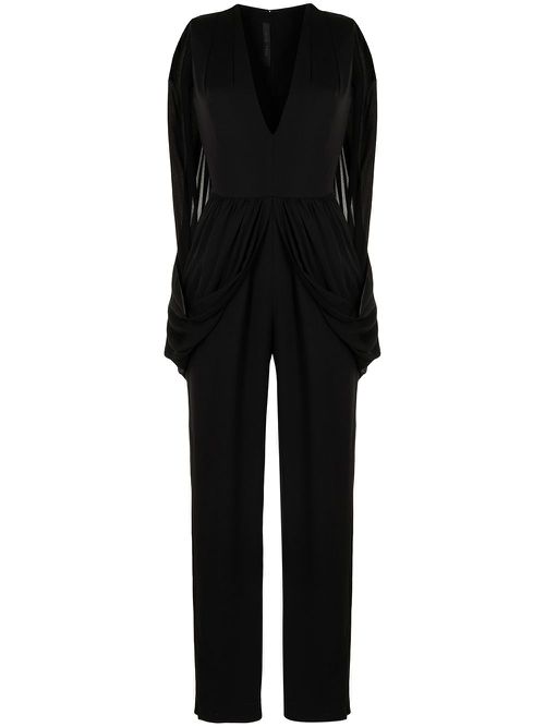 V-plunge cape jumpsuit - Black