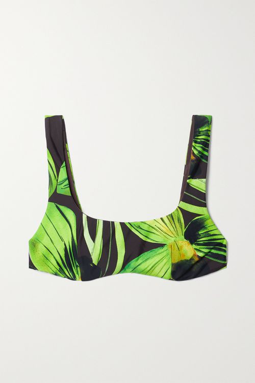 Printed Stretch Bikini Top - Green