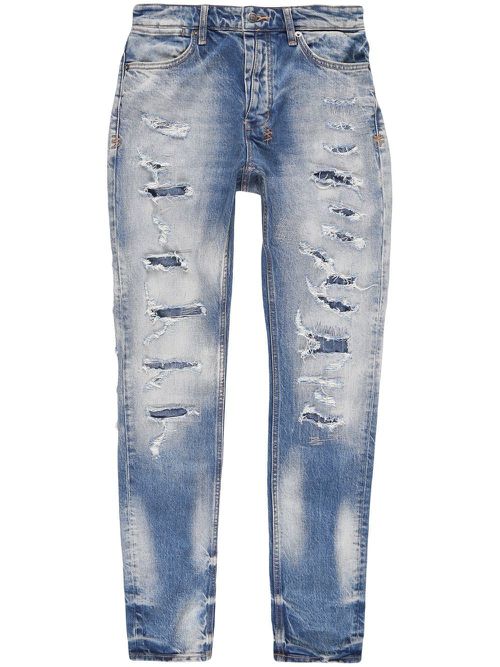 Ripped-detail slim-fit jeans - Blue