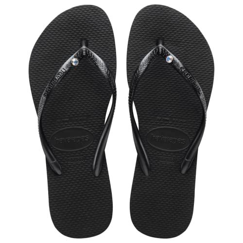 Havaianas Women's Slim Crystal SW II Flip Flops - Swarovski Crystal Embellishment - Black