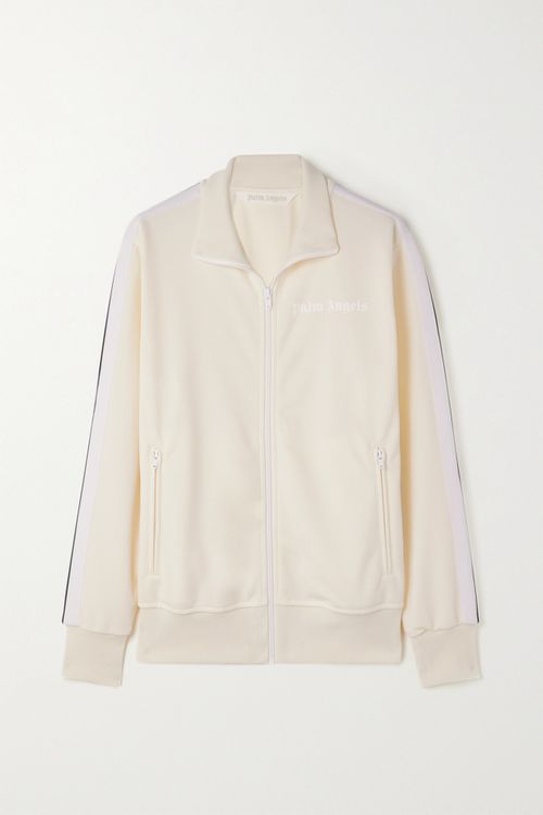 Gestreifte bedruckte Jersey-Trainingsjacke – Creme – Größe S