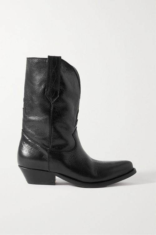 Low Wish Star Textured-leather Cowboy Boots - Black