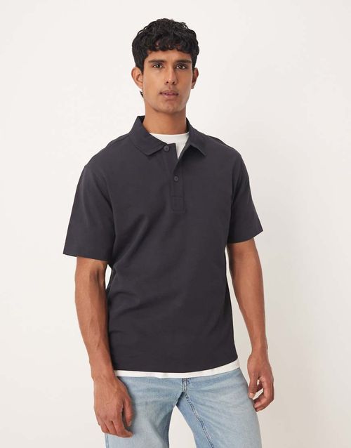 Cotton mix polo top in navy