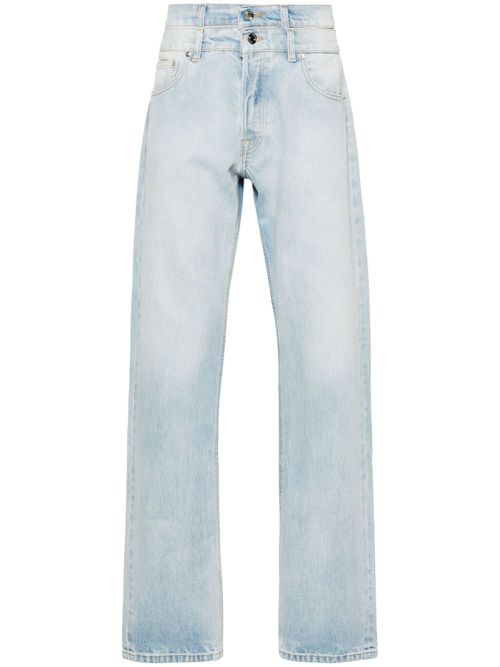 Double-waistband straight-leg jeans - Blue