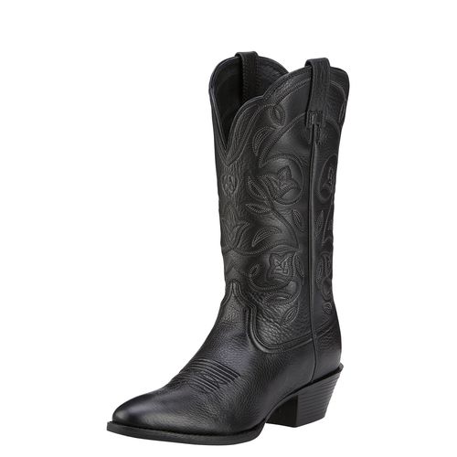 Women's Heritage R Toe Western Boots in Black Deertan, B Medium Width, Regular Calf