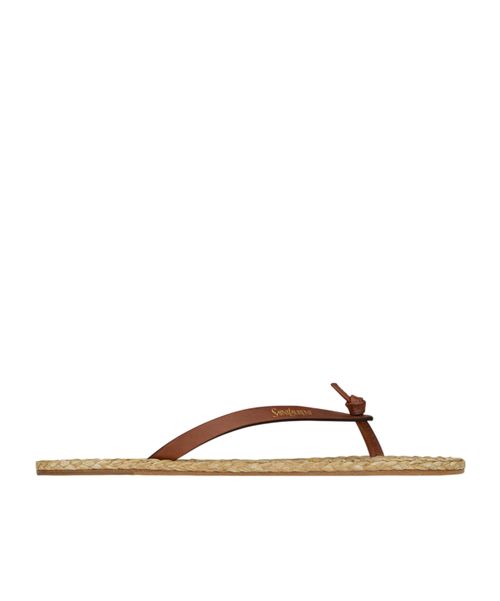 POOL Smooth Leather and Raffia Flip-Flops