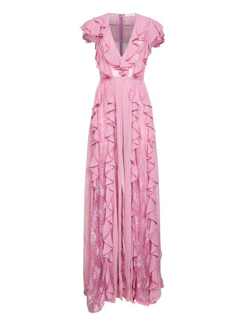 Floral Lace Ruffled Viscose Dress — Pink
