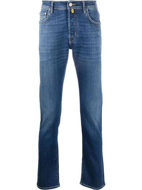 Straight-leg contrast-stitch jeans - Blue