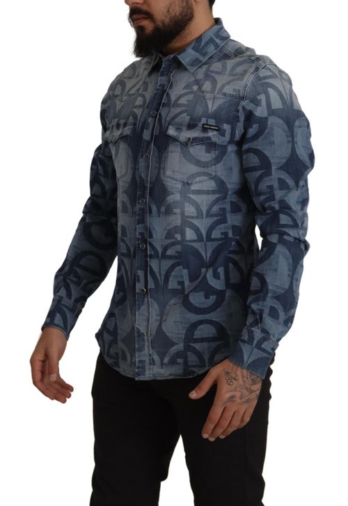 DG Logo-Printed Denim Shirt — Blue