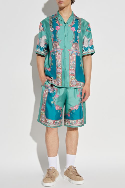 Silk Shorts With "Coral Theatre" Print, Men's, Blue