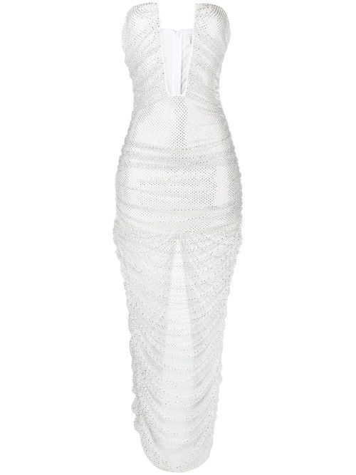 Crystal-embellished mesh long dress