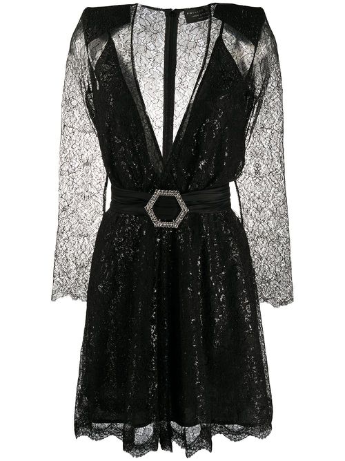 Logo-buckle mini dress - Black