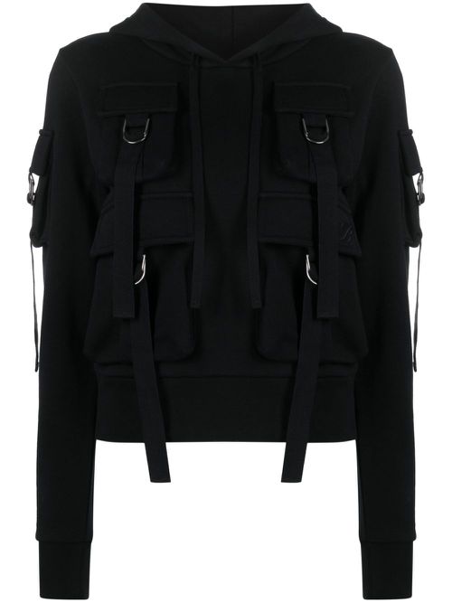 Cargo-pockets cotton hoodie - Black