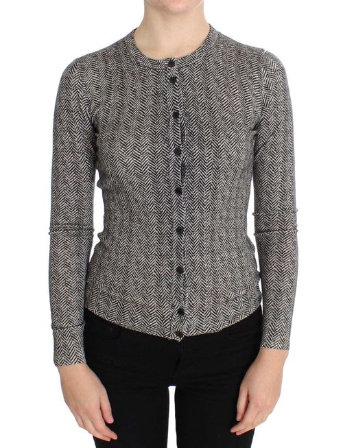 Herringbone Wool Cardigan — Gray