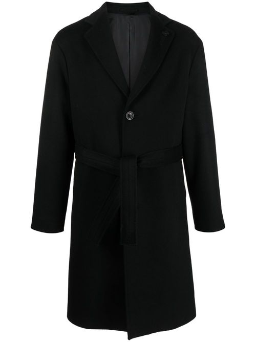 Single-breasted belted-waist coat - Black