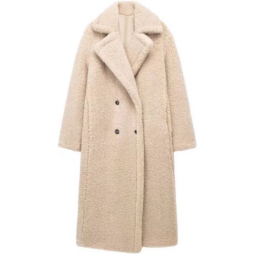 ​​Oversized Fleece-Lined Long Coat For Women - Elegant Double-Breasted Trench Style With Shawl Collar Champagne, Beige, Black, Came