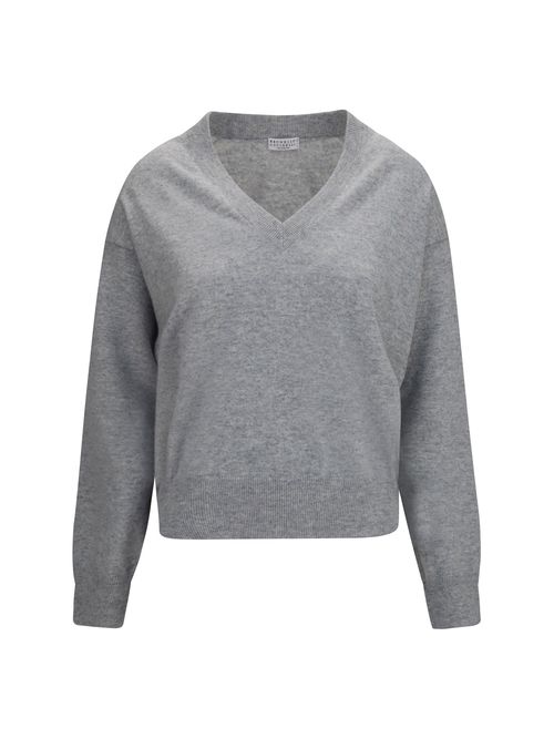 V-Neck Cashmere Sweater — Gray