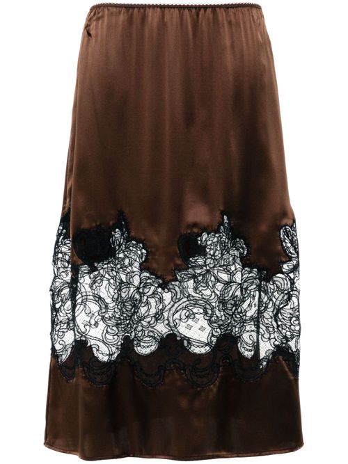 Lace-detail satin skirt - Brown