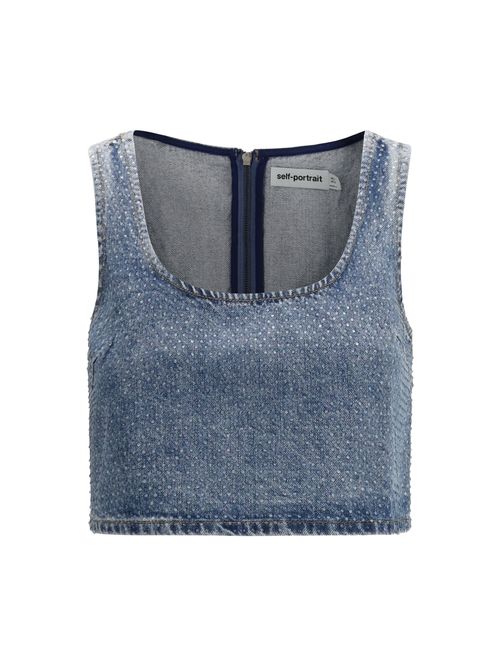 Rhinestone Denim Tank Top — Blue