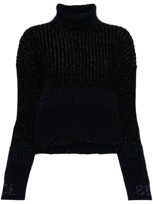Glitter-detail ribbed-knit jumper - Blue
