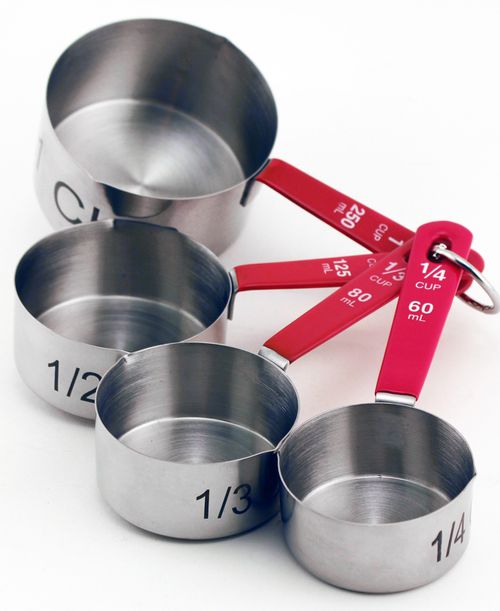 Set of 4 Measuring Cups - Stainless Steel/ Red