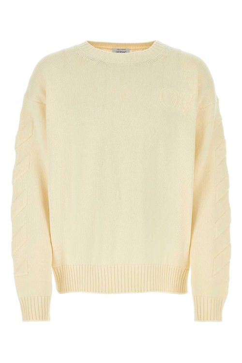 Ribbed Crew-Neck Cotton Sweater — Beige
