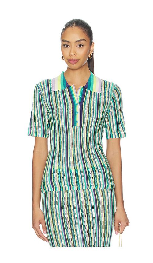 Susana Monaco Stripe Sweater Collar Shirt in Purple,Teal. - S also in XS, M