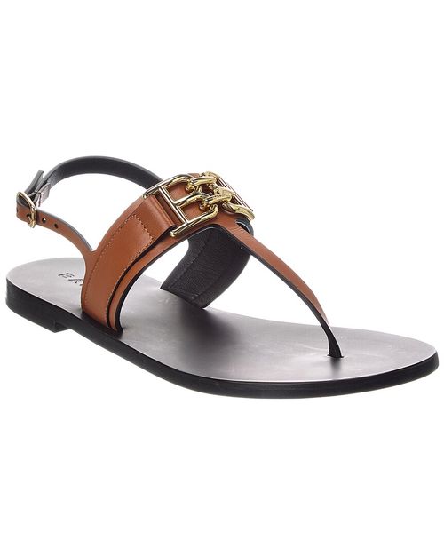 Logo Positano Leather Flat Sandal