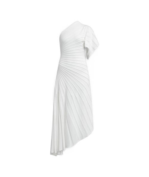 navy blue dress for baby girl ALAIA Asymmetric Ray Ribbed One-Shoulder Midi Dress main image 1