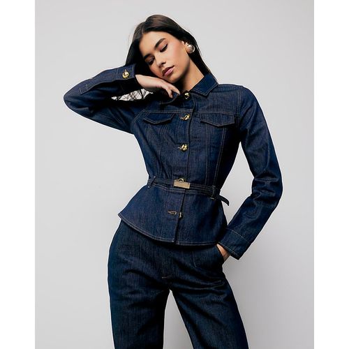 River Island Womens Jacket Indigo Denim Long Sleeve Belted - Blue Cotton