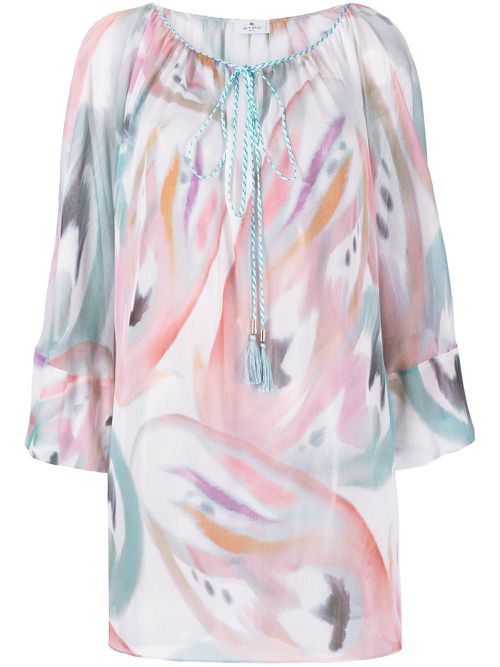 Abstract-print boat neck blouse - Pink