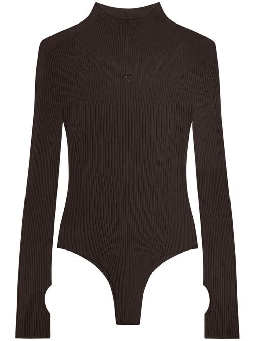 Logo-embroidered ribbed bodysuit - Brown