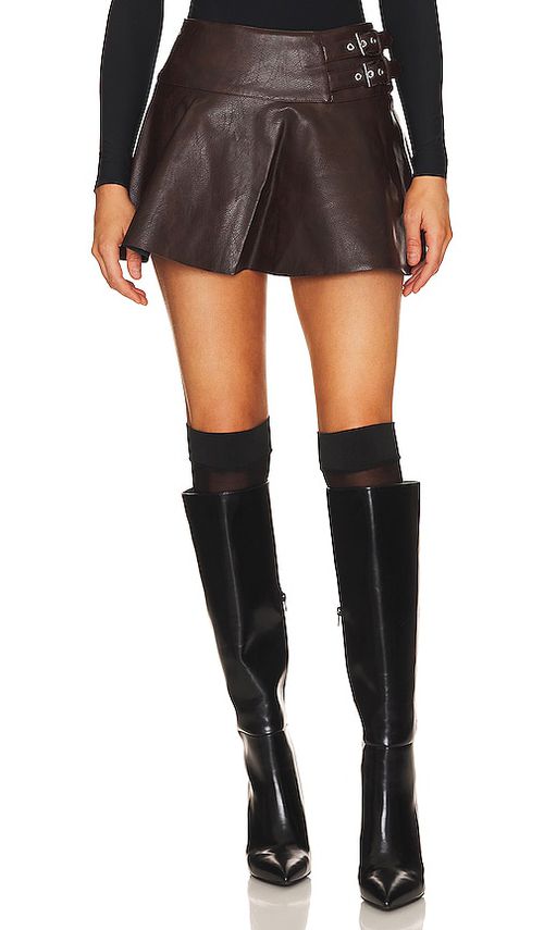 WeWoreWhat Faux Leather Buckle Mini Skort in Brown.  4. Also in