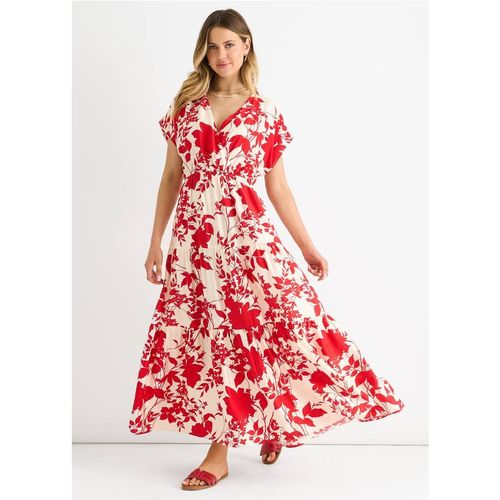 Gini London Women's Red Floral Elastic Waist Maxi Dre