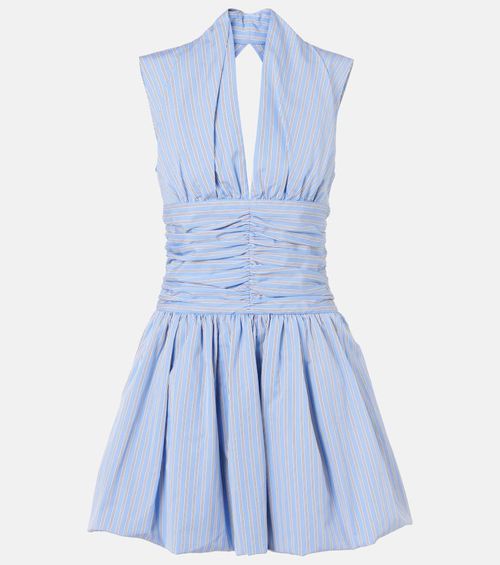 Striped gathered cotton poplin minidress