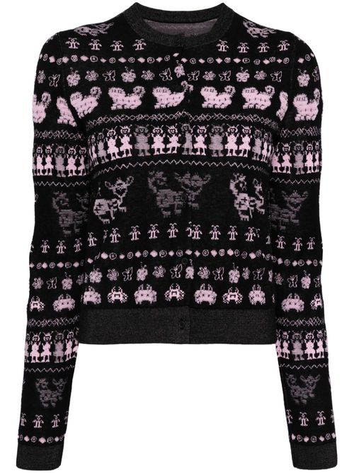 Patterned slim fit cropped sweater - Black