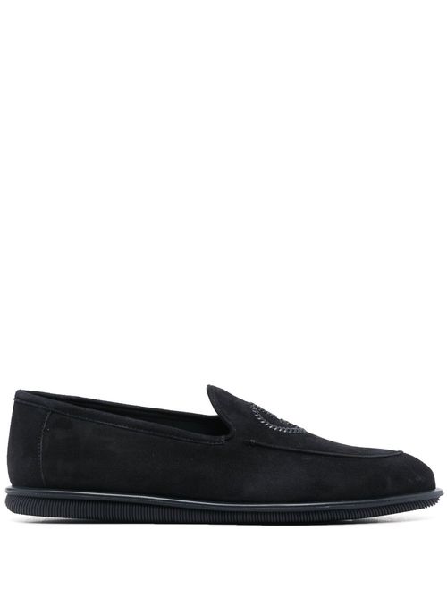 Logo-embroidered suede loafers - Blue