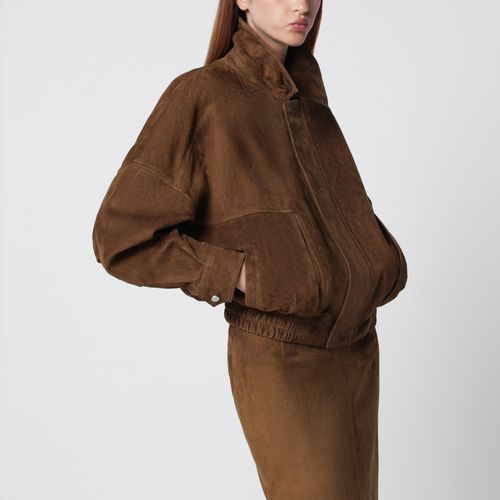 Nour Hammour Dalma Brown Suede Bomber Jacket