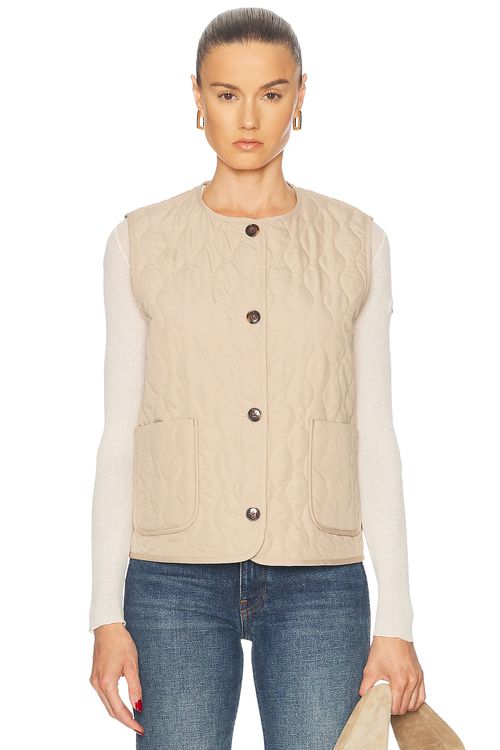 Varley Karla Quilted Gilet in Light Taupe - Taupe.  XS also in L