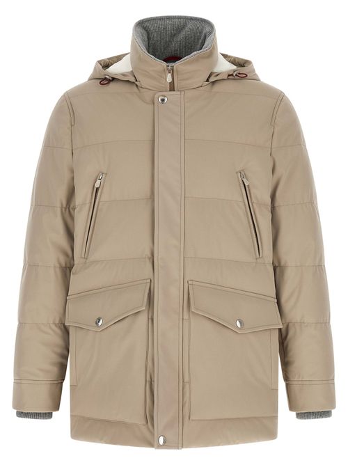 Quilted Goose Feather Parka — Beige