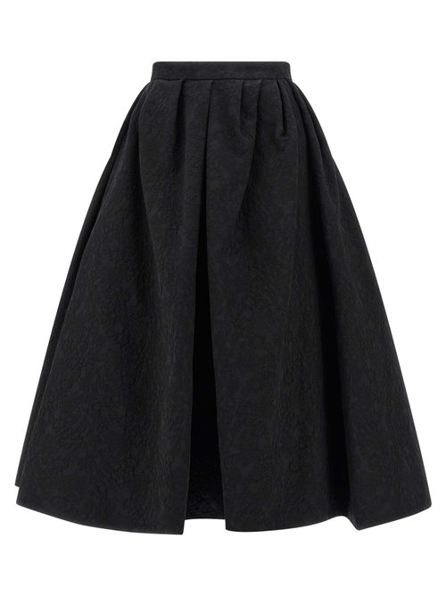 Cotton Jacquard Midi Skirt — Black