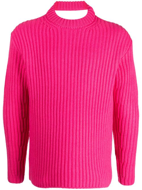 Cut-out ribbed-knit merino jumper - Pink