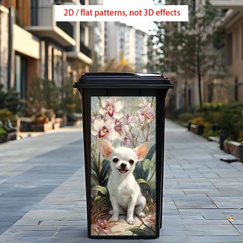 TEMU 2d Flat | Dustbin Stickers | A And Vibrant Chihuahua, Exuding A Spirit | Made Of Pvc | Easy To Remove | Resistant To Weather | Ideal For