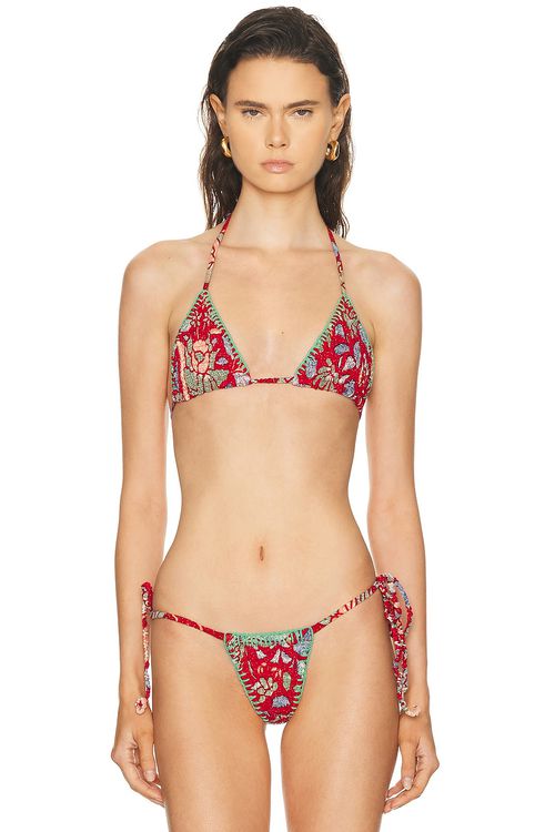 Akoia Swim Batik Smock Crochet Bikini Set in Karang - Red. L also in