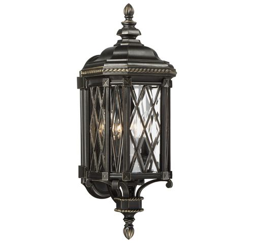 Bexley Manor 4-Light 25" Outdoor Wall Light in Black with Gold Highlight