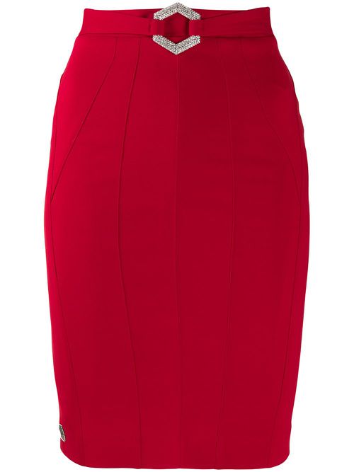 Stretch-cady fitted skirt - Red