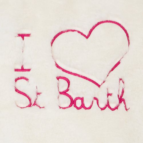 Girl Furry White Jacket With I Love St. Barth Embroidery Coat