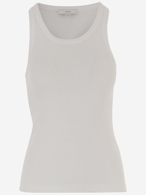 Ribbed Stretch Cotton Blend Tank Top — White